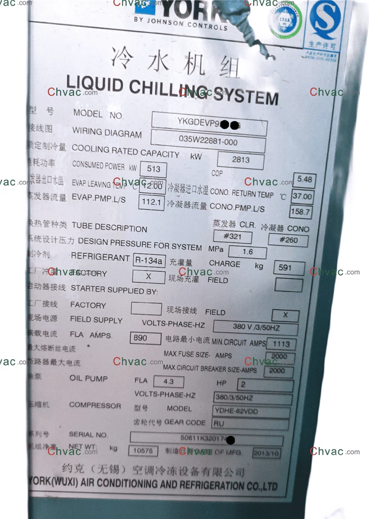 York YK 2813KW vesijahutusega jahuti