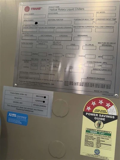 TRANE 250 TR vesijahutusega jahutid RTHDC2D4E4 VFD CHVAC 2025/07
